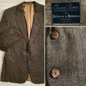 100% Cashmere Sport Coat Brown Multi Herringbone Jacket